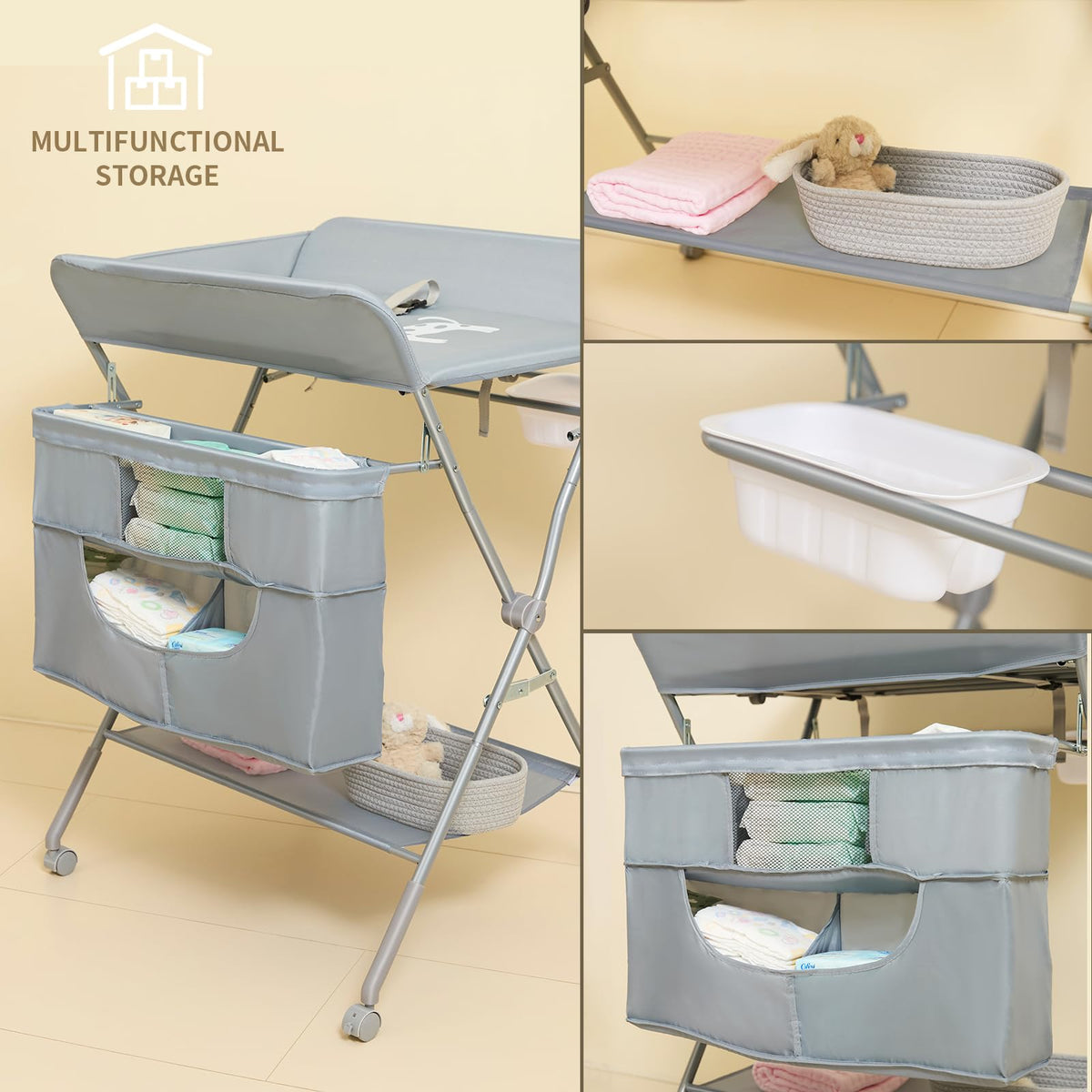 Foldable Baby Changing Table with Wheels U457