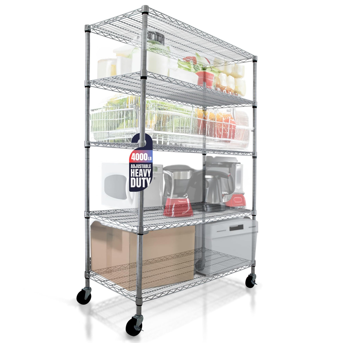 Heavy Duty 5-Tier Chrome Wire Shelving Rack with Casters M363663