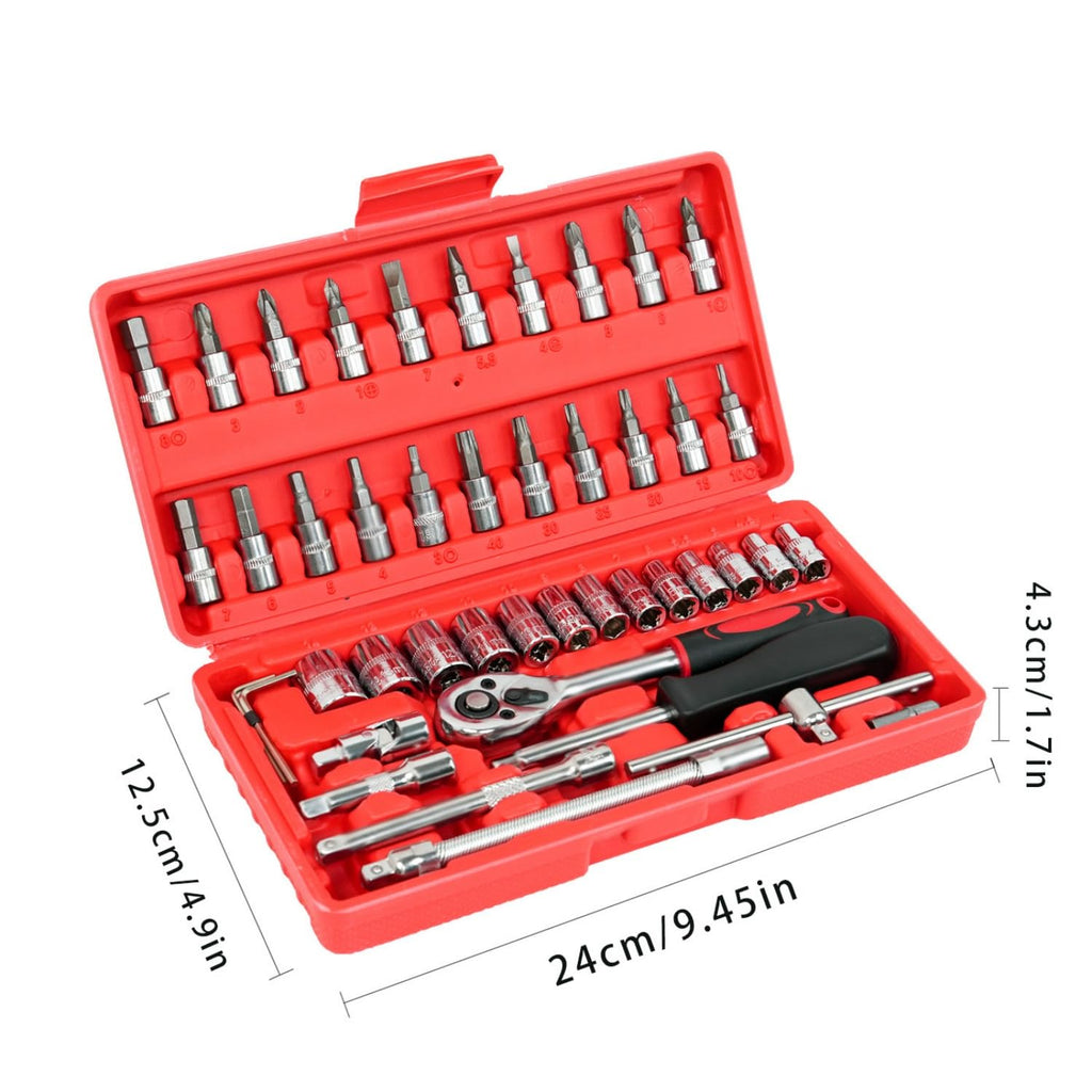46 Pieces Mechanic Tool Kit 1/4” Ratchet Socket Wrench Set with Storage Case B21371
