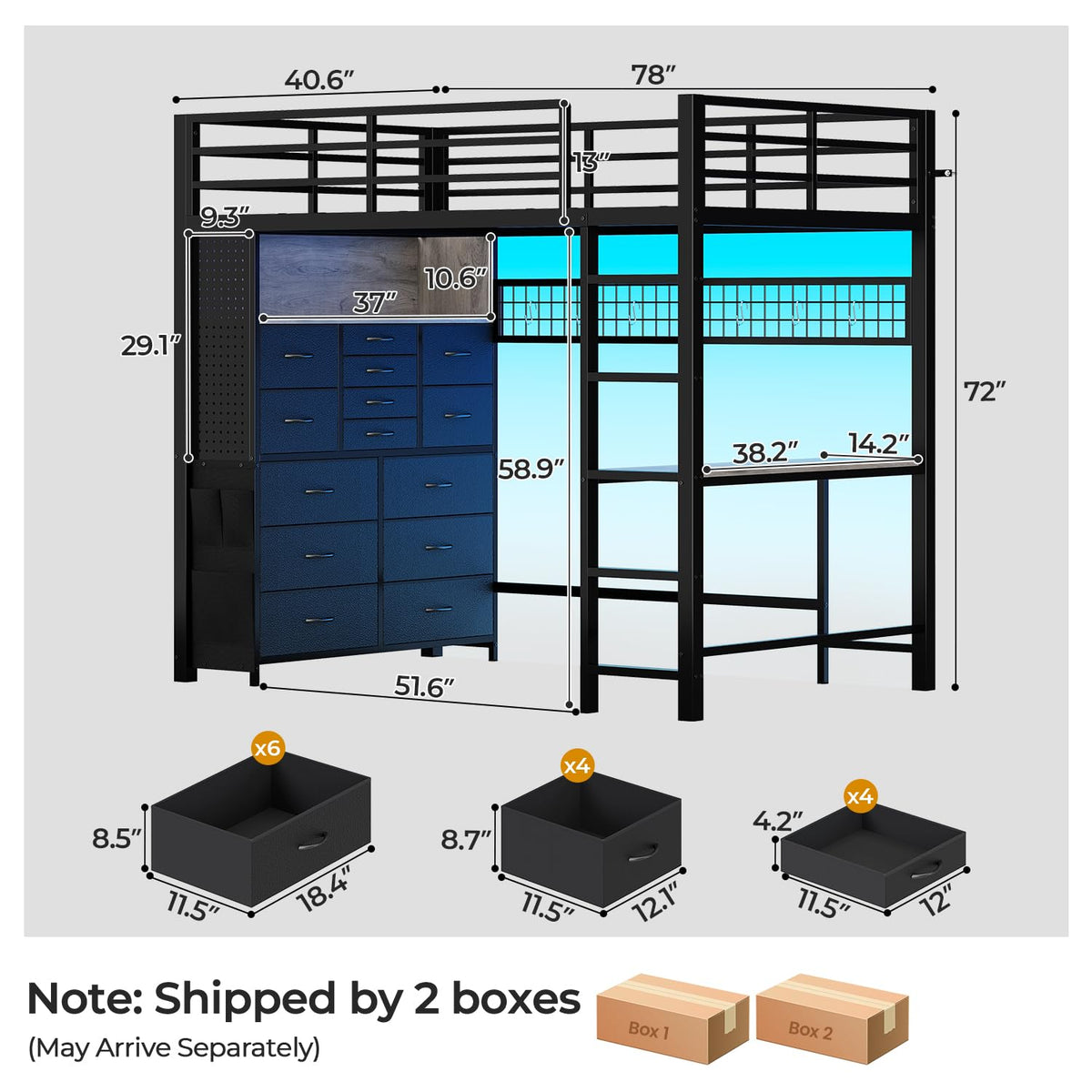 Twin Loft Bed with Desk and Storage Drawers O5592