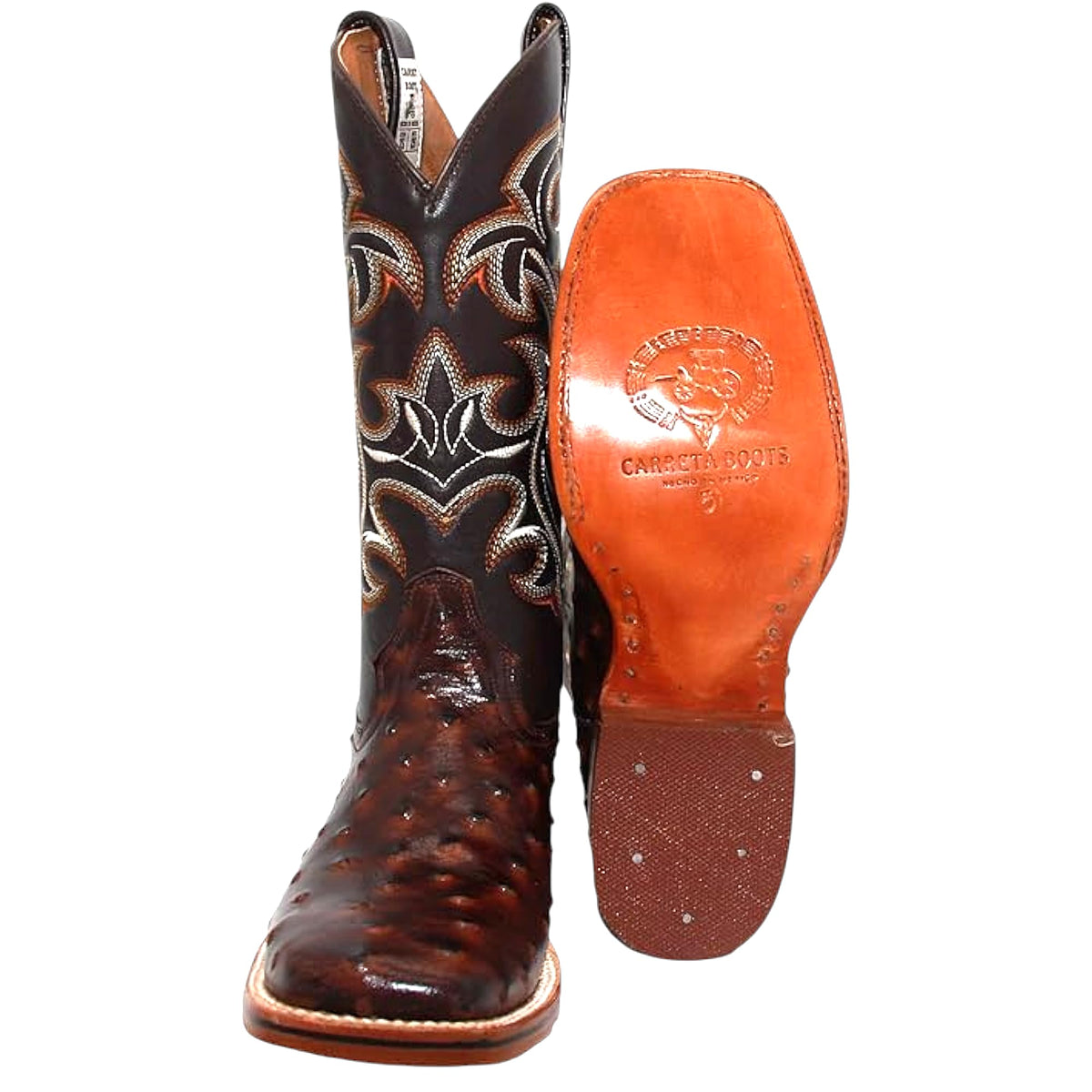 Brown Ostrich Print Leather Cowboy Boots R848