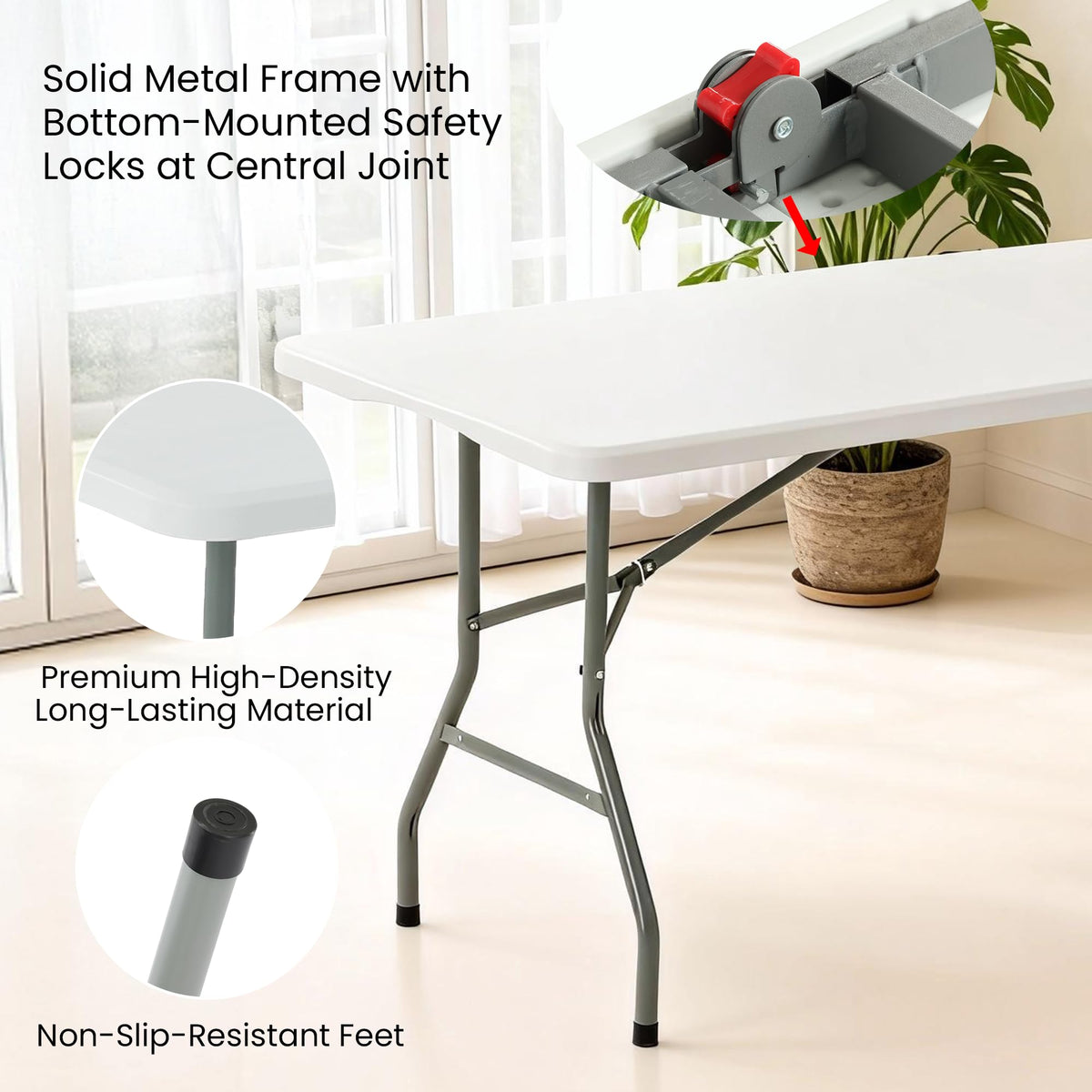 6 Foot Foldable Table with Handle & Steel Legs D40523