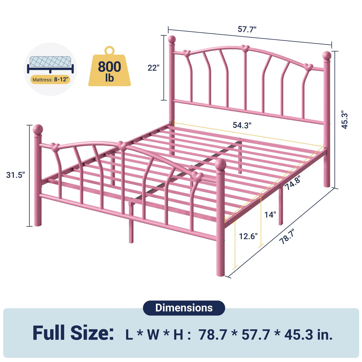 Full Size Pink Metal Platform Bed Frame O184333