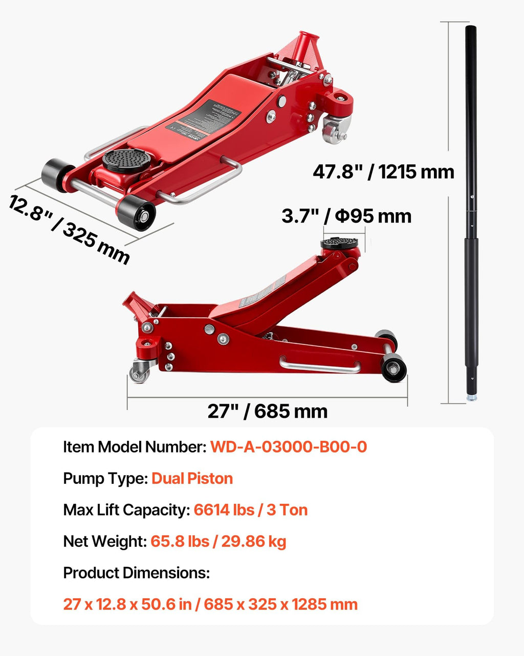 3 Ton Aluminum and Steel Low Profile Floor Jack T33198