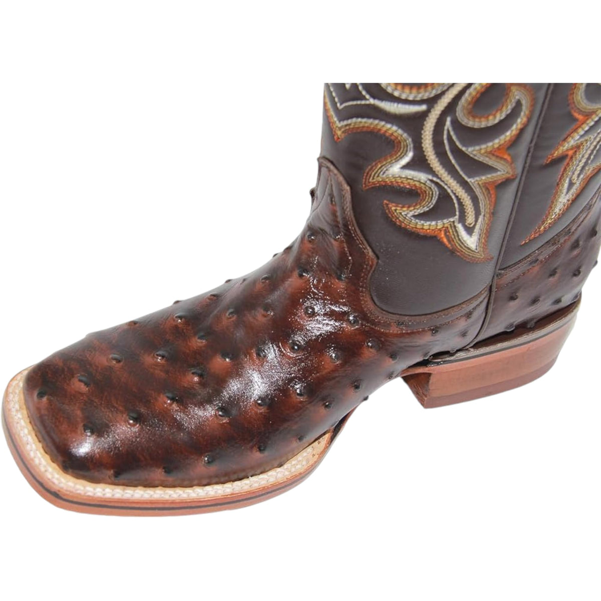 Brown Ostrich Print Leather Cowboy Boots R848