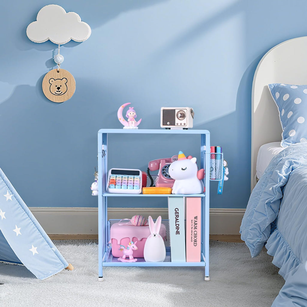 Sky Blue Kids Nightstand with Hooks and Holder U5911