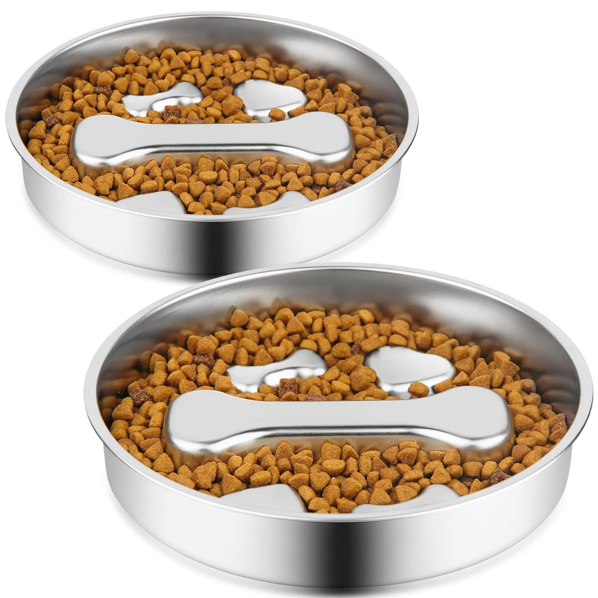Stainless Steel Slow Feeder Dog Bowls, 2 Pcs Q852455