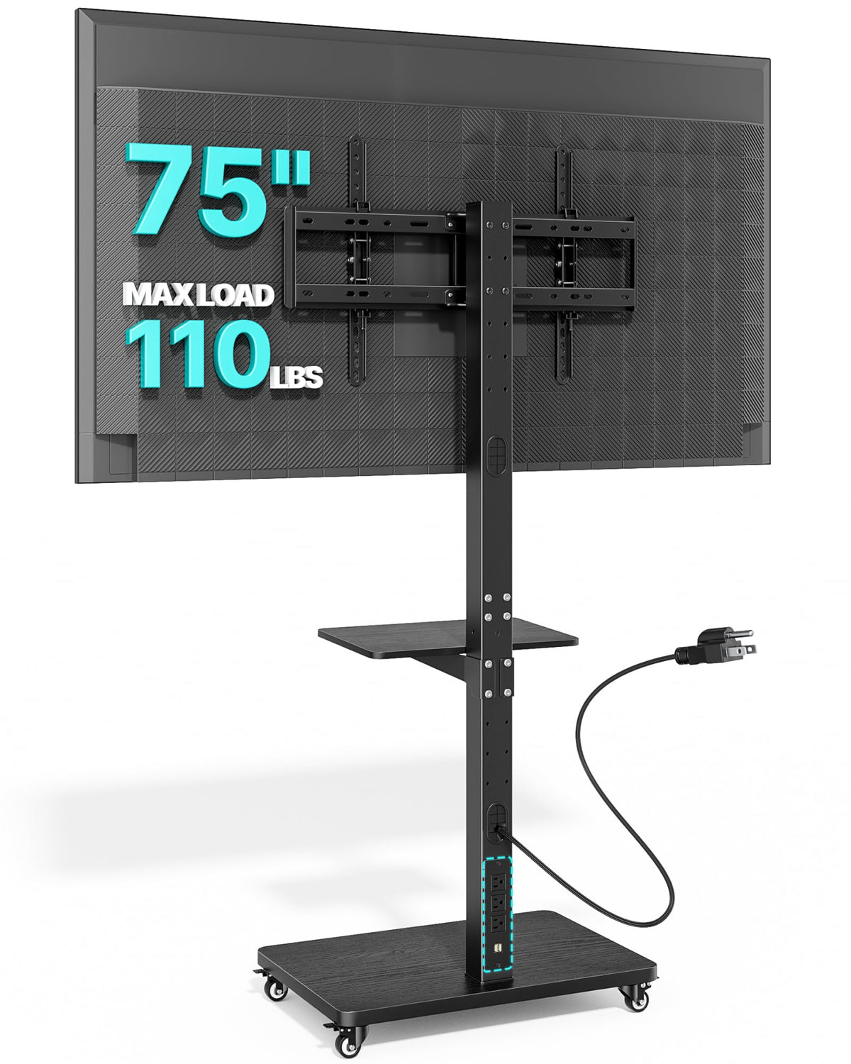 Rolling TV Stand with Power Outlet for 32-75 Inch TVs Y2910