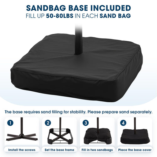 10ft Orange Red Offset Cantilever Patio Umbrella with Base B229