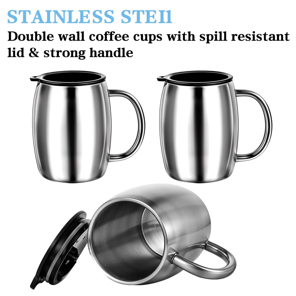 3 Pack 14 oz Insulated Stainless Steel Coffee Mug with Lid and Handle W67516