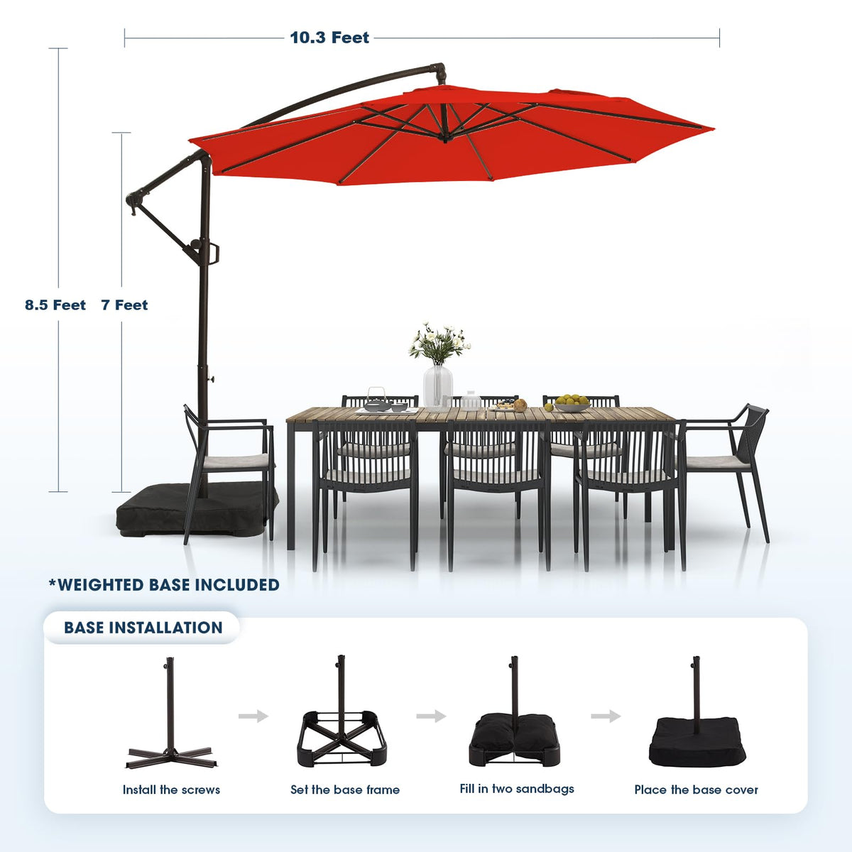 10ft Orange Red Offset Cantilever Patio Umbrella with Base B229