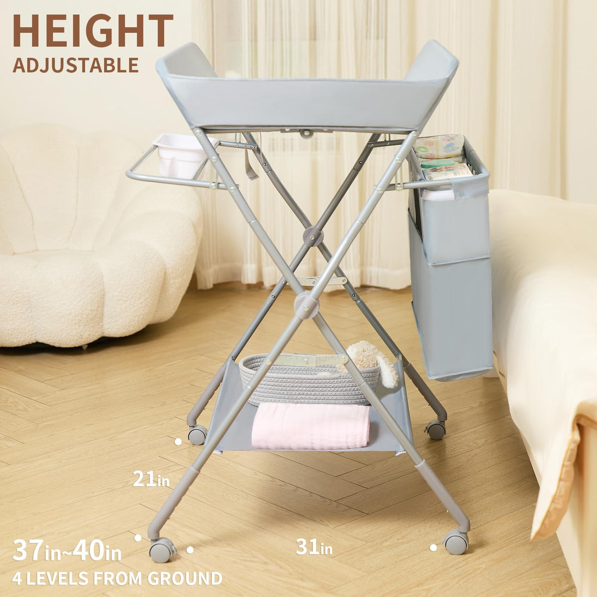 Foldable Baby Changing Table with Wheels U457