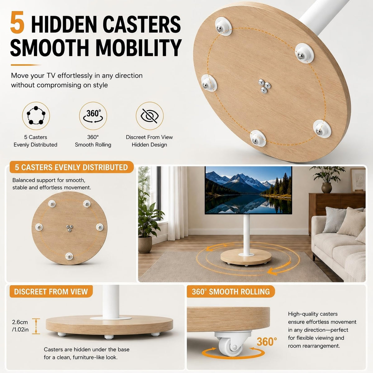 White Rolling Swivel tv Stand X57747