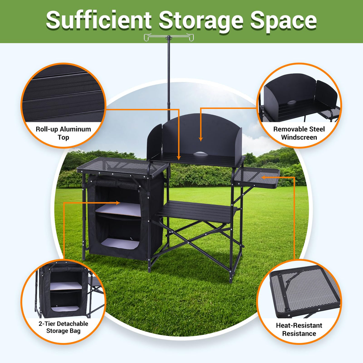 Black Portable Folding Camping Table S95432