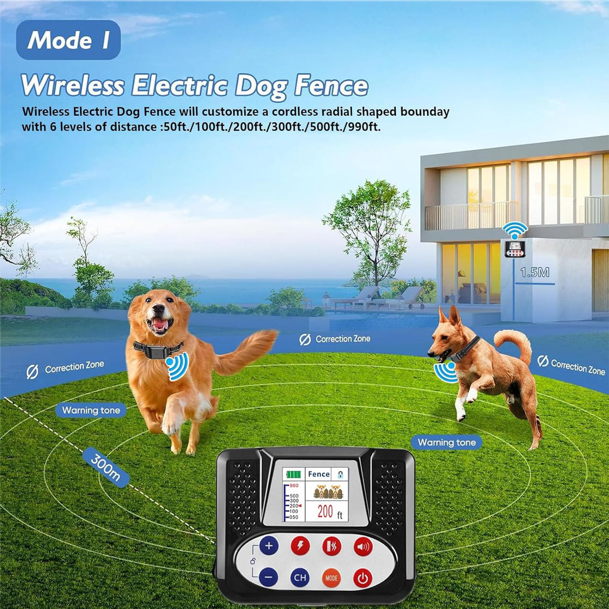 Wireless Dog Fence & Electric Training Collar with Remote C1730