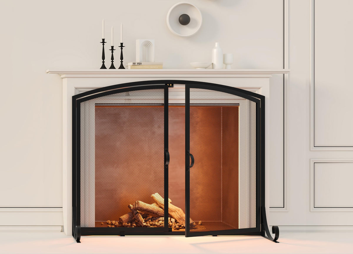 Black Steel Fireplace Screen with Doors A637