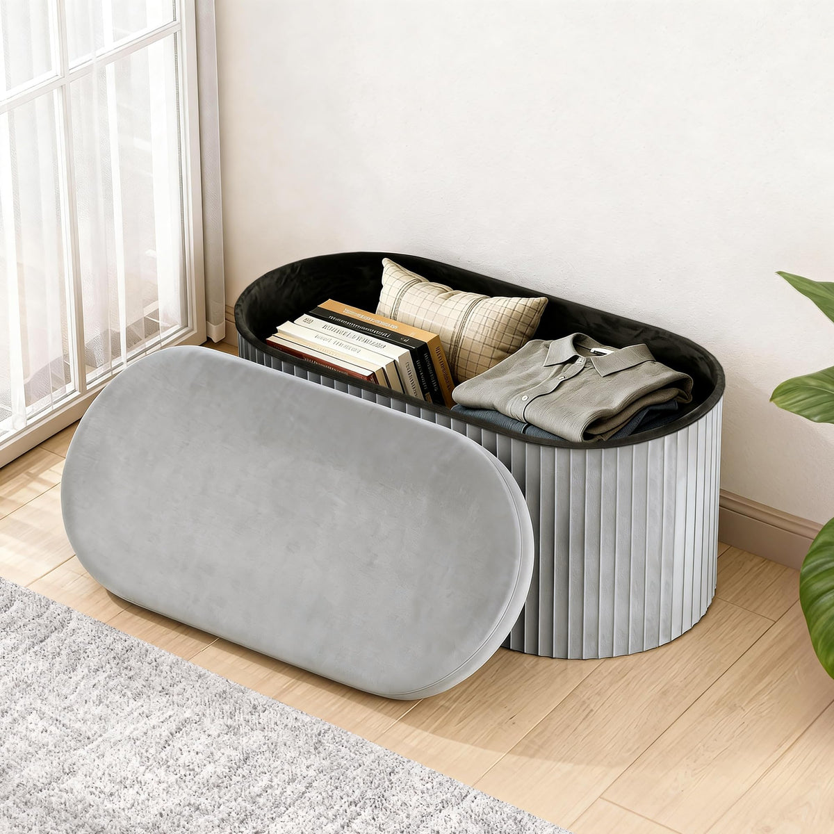 Folding Velvet Storage Ottoman J42805