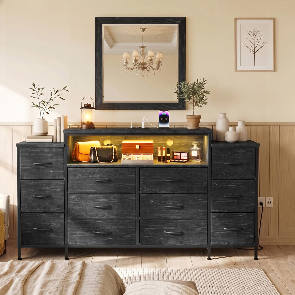 12 Drawer Dresser with LED Lights and Charging M573