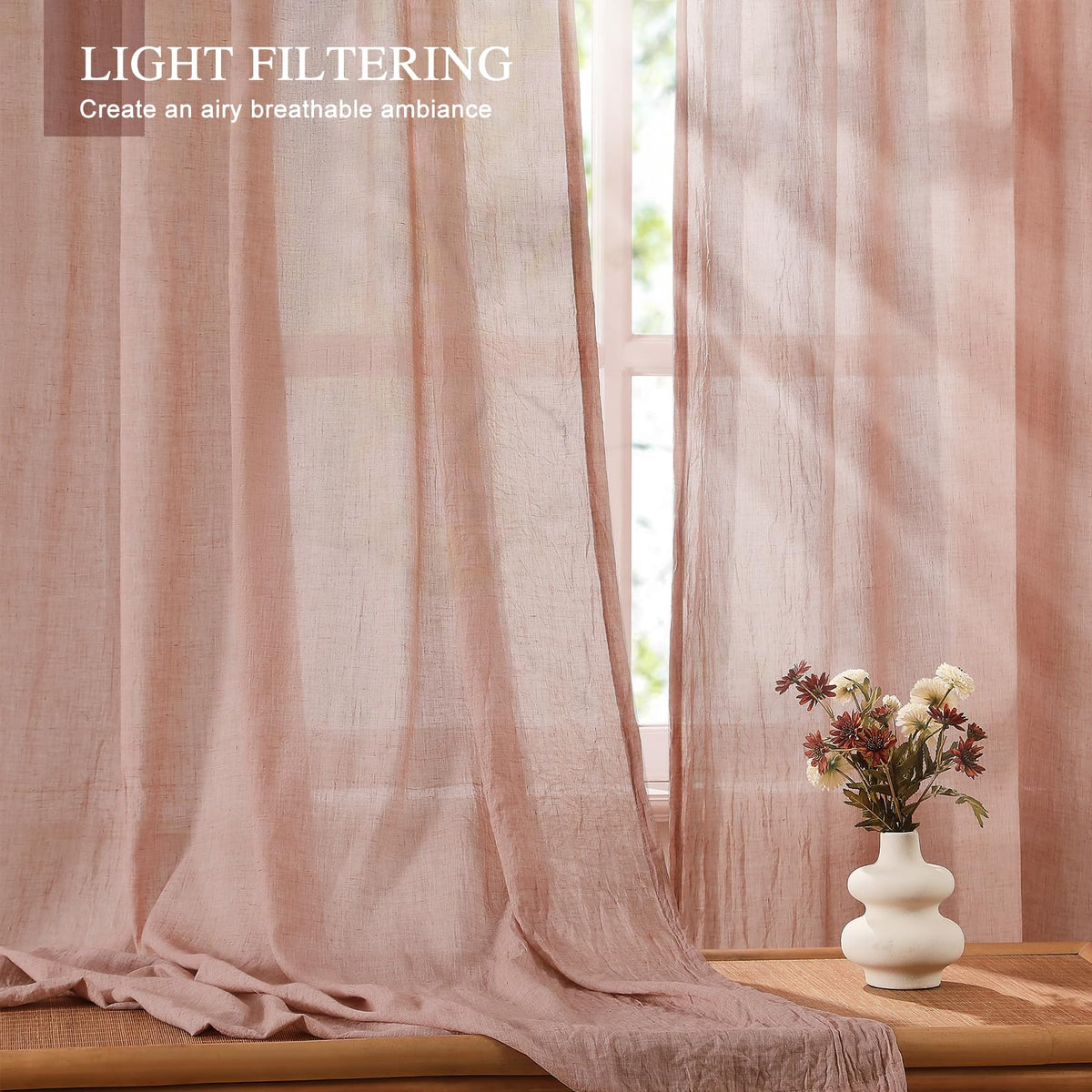 Blush Pink Sheer Cotton Linen Curtains 2 Panels T60822