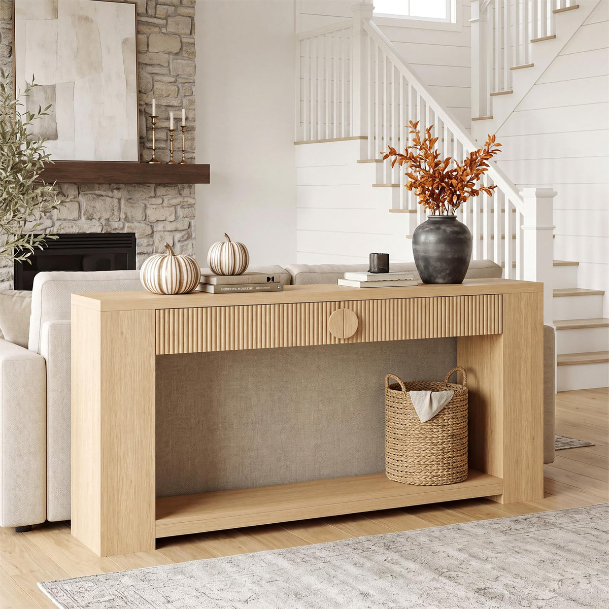 Oak Console Table with Storage Drawers W5585