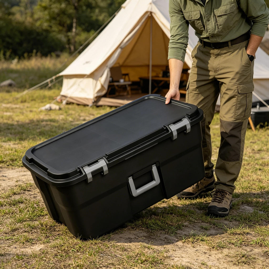 22 Gallon Black Wheeled Plastic Storage Trunk F213015