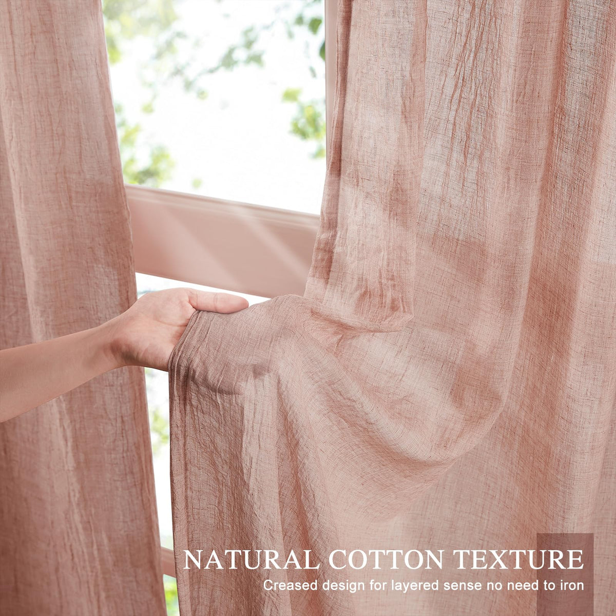Blush Pink Sheer Cotton Linen Curtains 2 Panels T60822