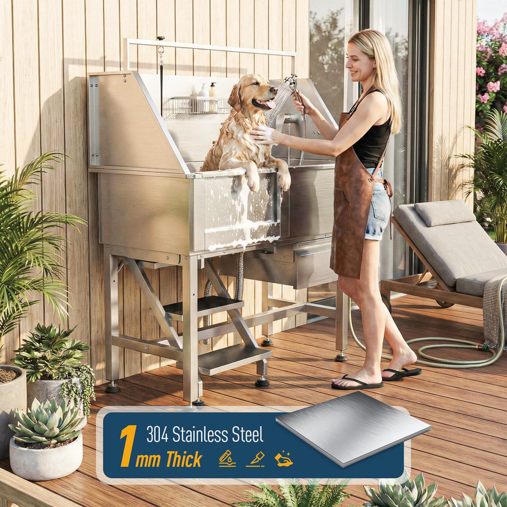 46" Stainless Steel Dog Washing Station with Removable Left Ramp & Storage Drawer A328582