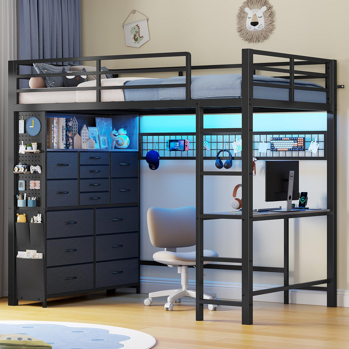 Twin Loft Bed with Desk and Storage Drawers O5592