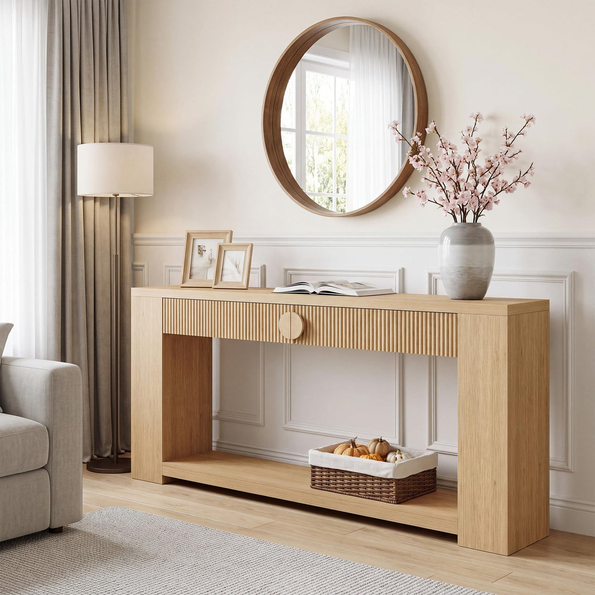 Oak Console Table with Storage Drawers W5585