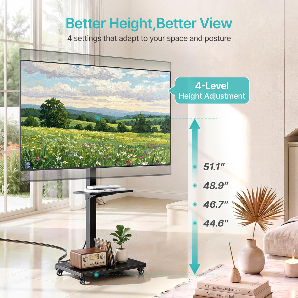 Rolling TV Stand with Power Outlet for 32-75 Inch TVs Y2910