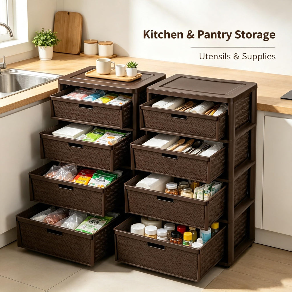 2 Pack Wide 4 Drawer Plastic Storage Tower E4905