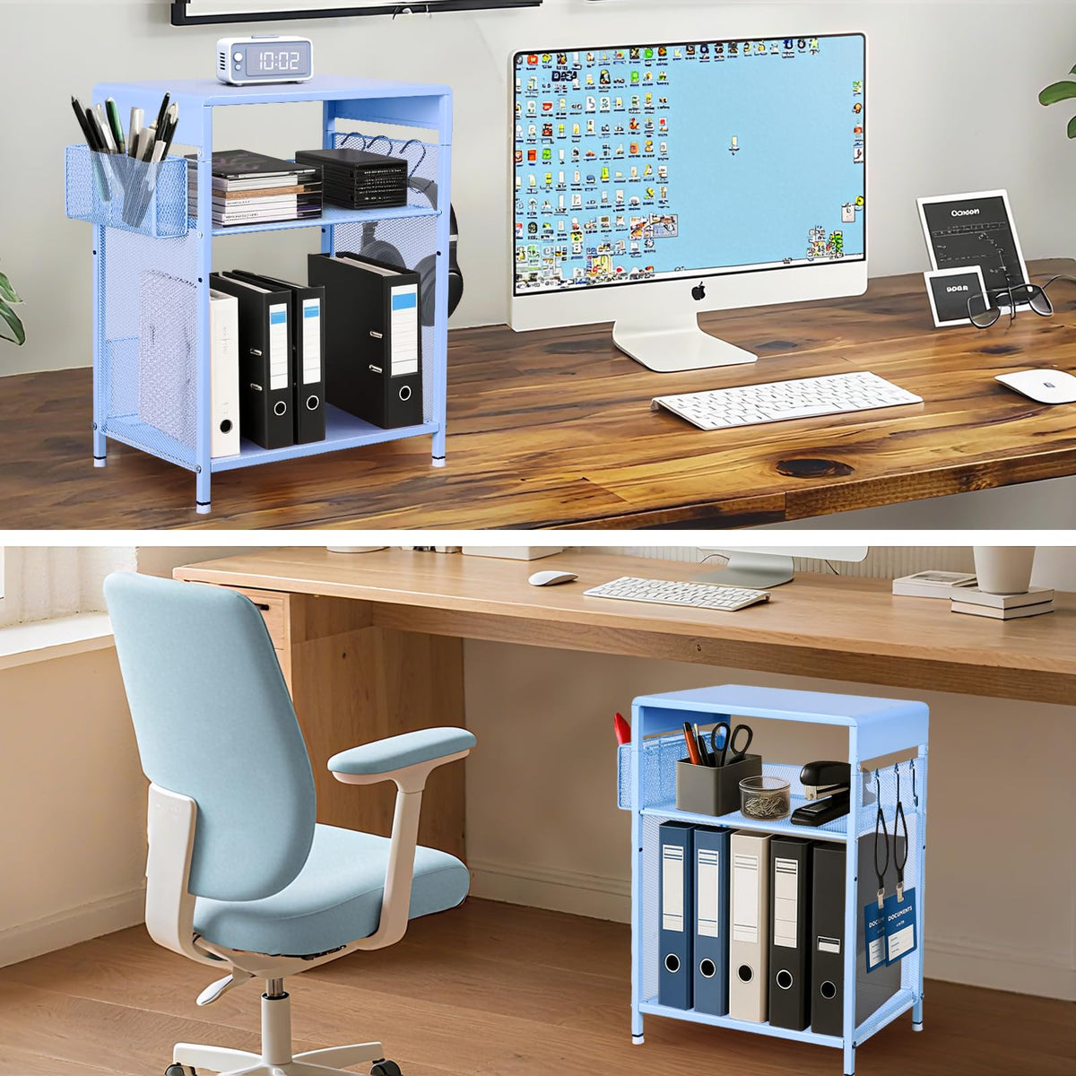 Sky Blue Kids Nightstand with Hooks and Holder U5911