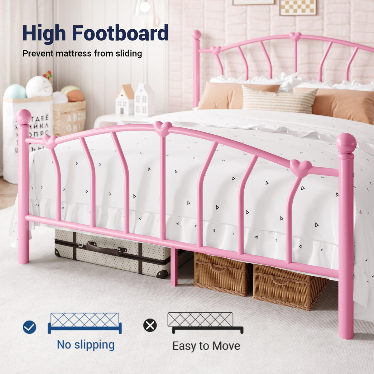 Full Size Pink Metal Platform Bed Frame O184333