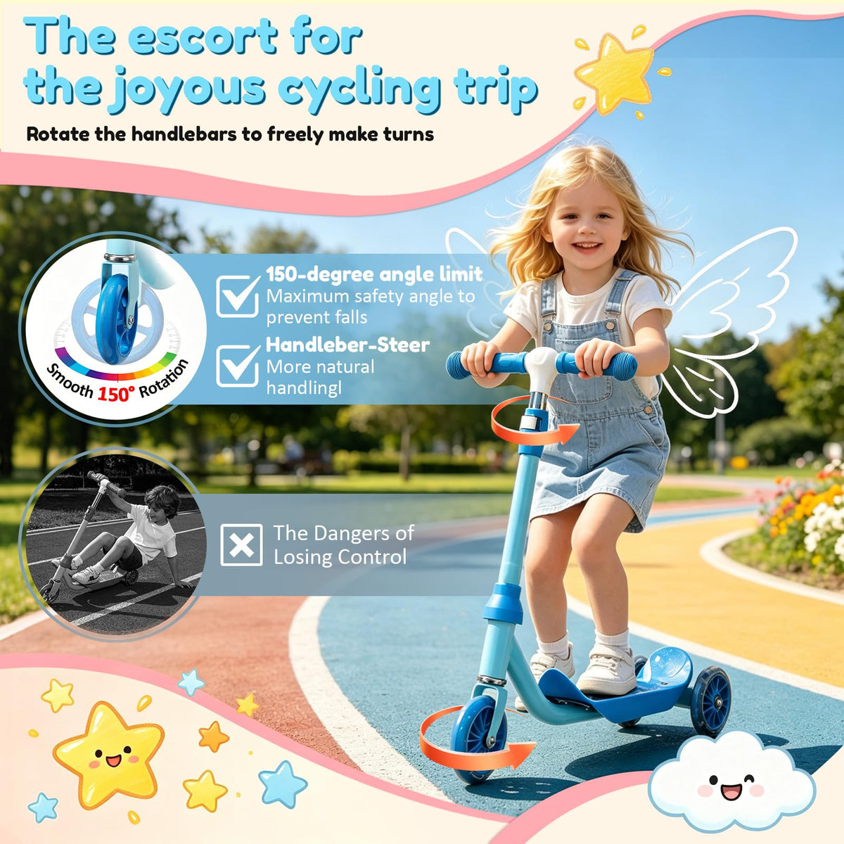 Three Wheel Scooter for Kids 2-5, Light Up Adjustable Height Kick Scooter D4717