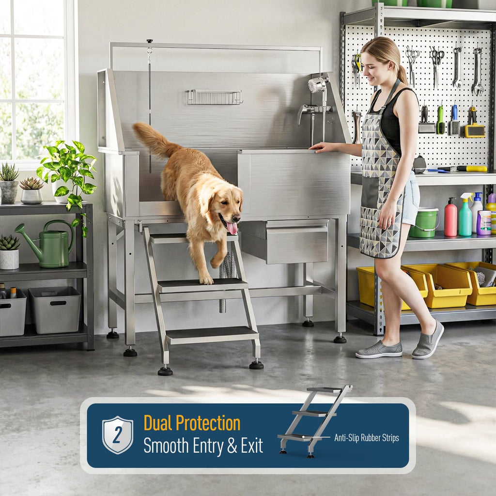 46" Stainless Steel Dog Washing Station with Removable Left Ramp & Storage Drawer A328582