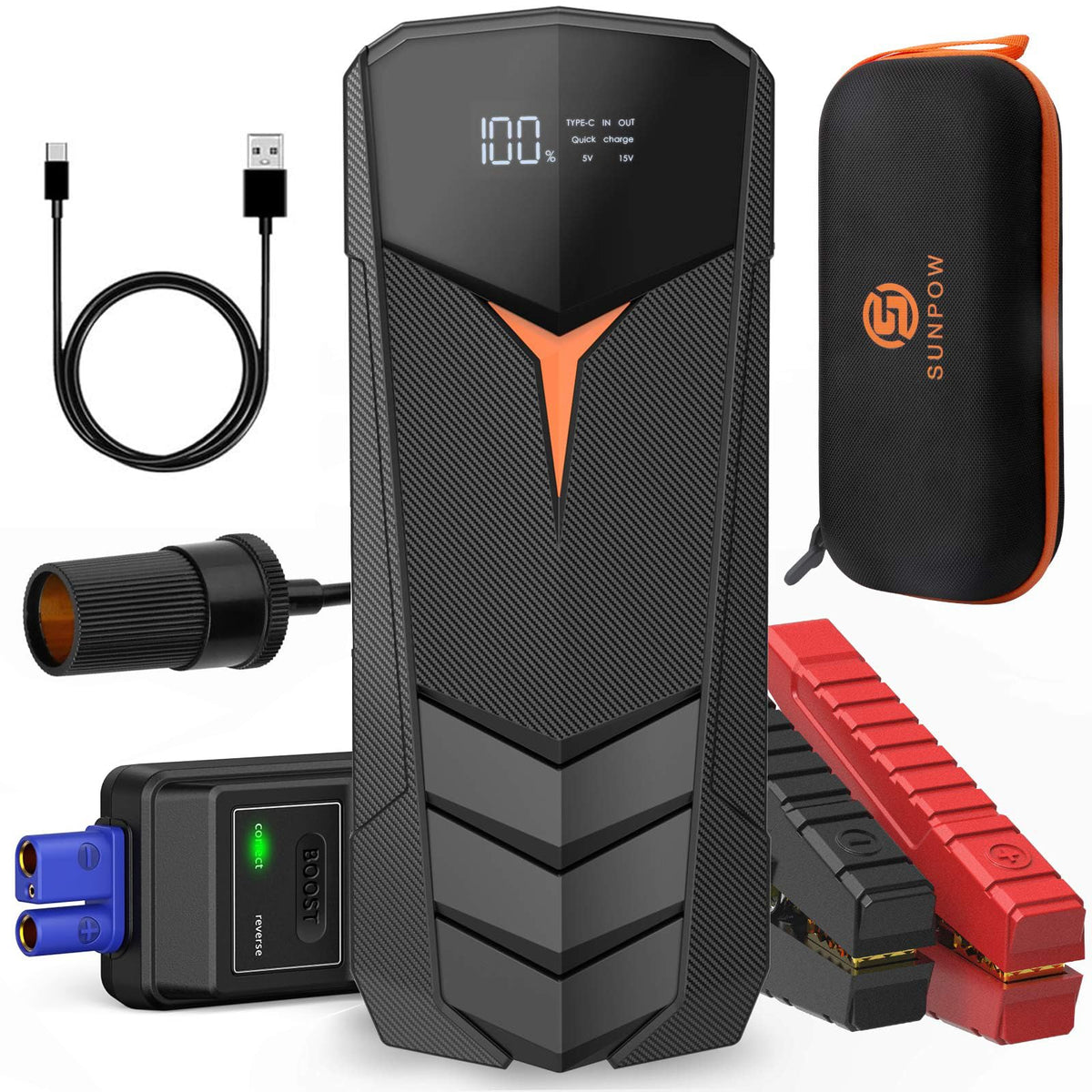 2000A Peak 20000mAh 12V Lithium Jump Starter Battery Pack with LCD Screen and LED Light B84050