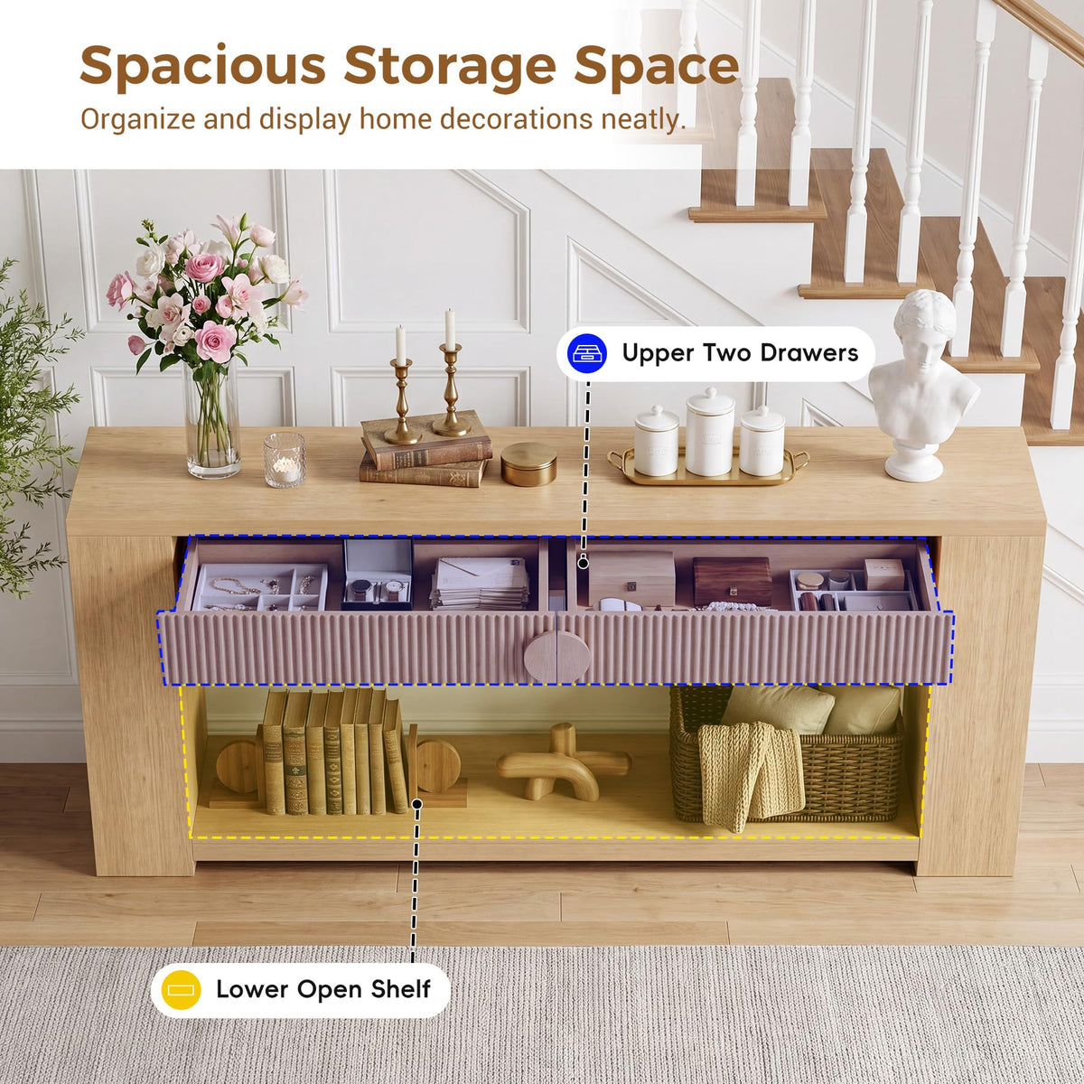 Oak Console Table with Storage Drawers W5585