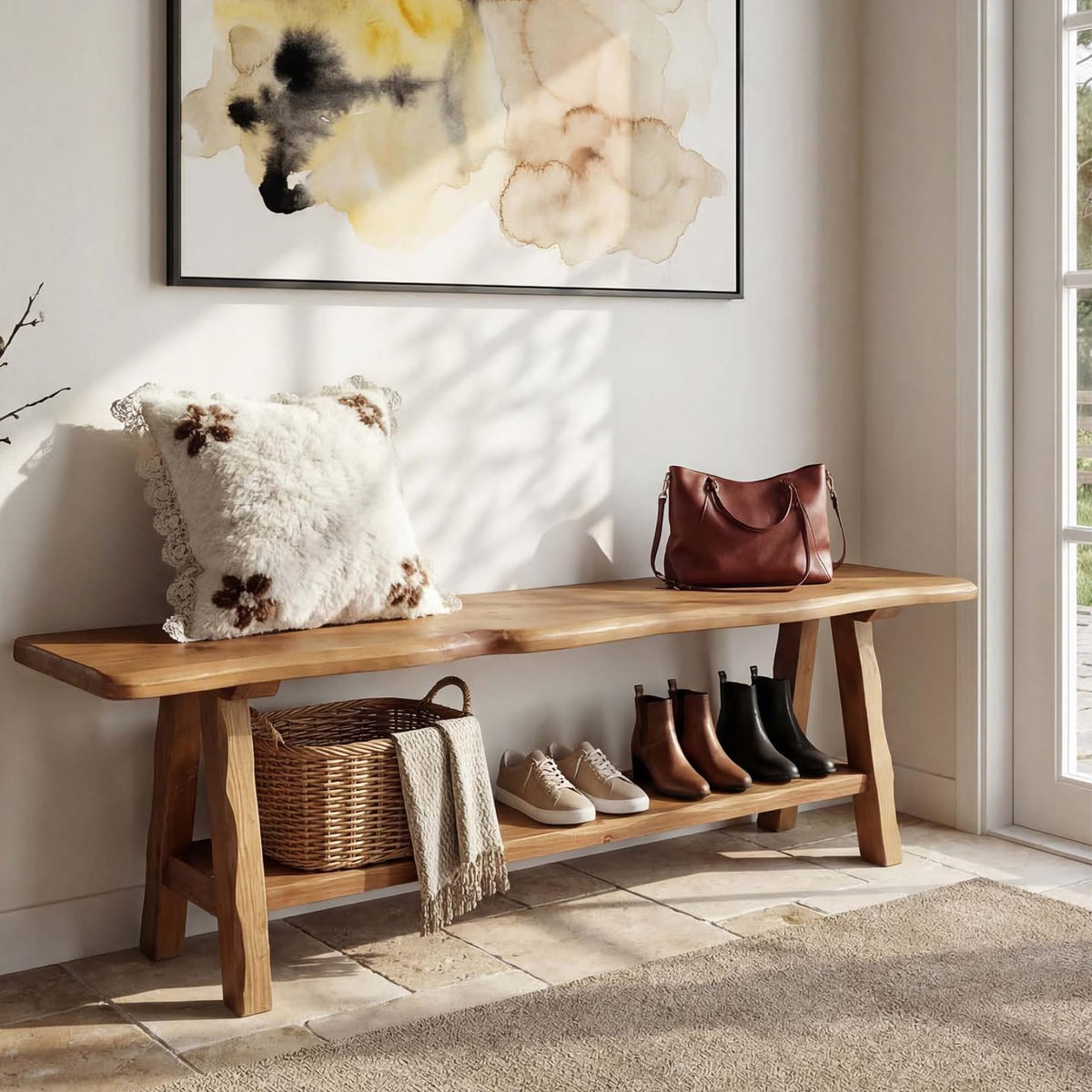 Brown Solid Wood Entryway Bench F5085