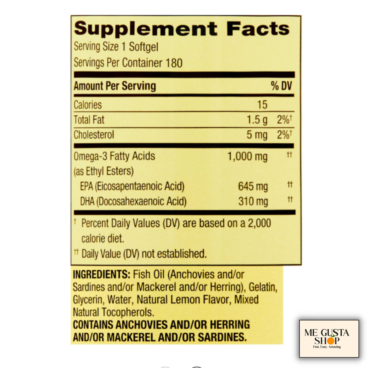 Omega-3 Fish Oil Soft Gels 1000 mg 180 Count P30435