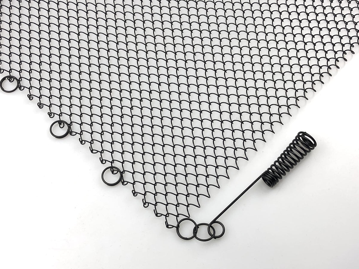 Black Fireplace Mesh Screen Curtain, Two Panels E69676