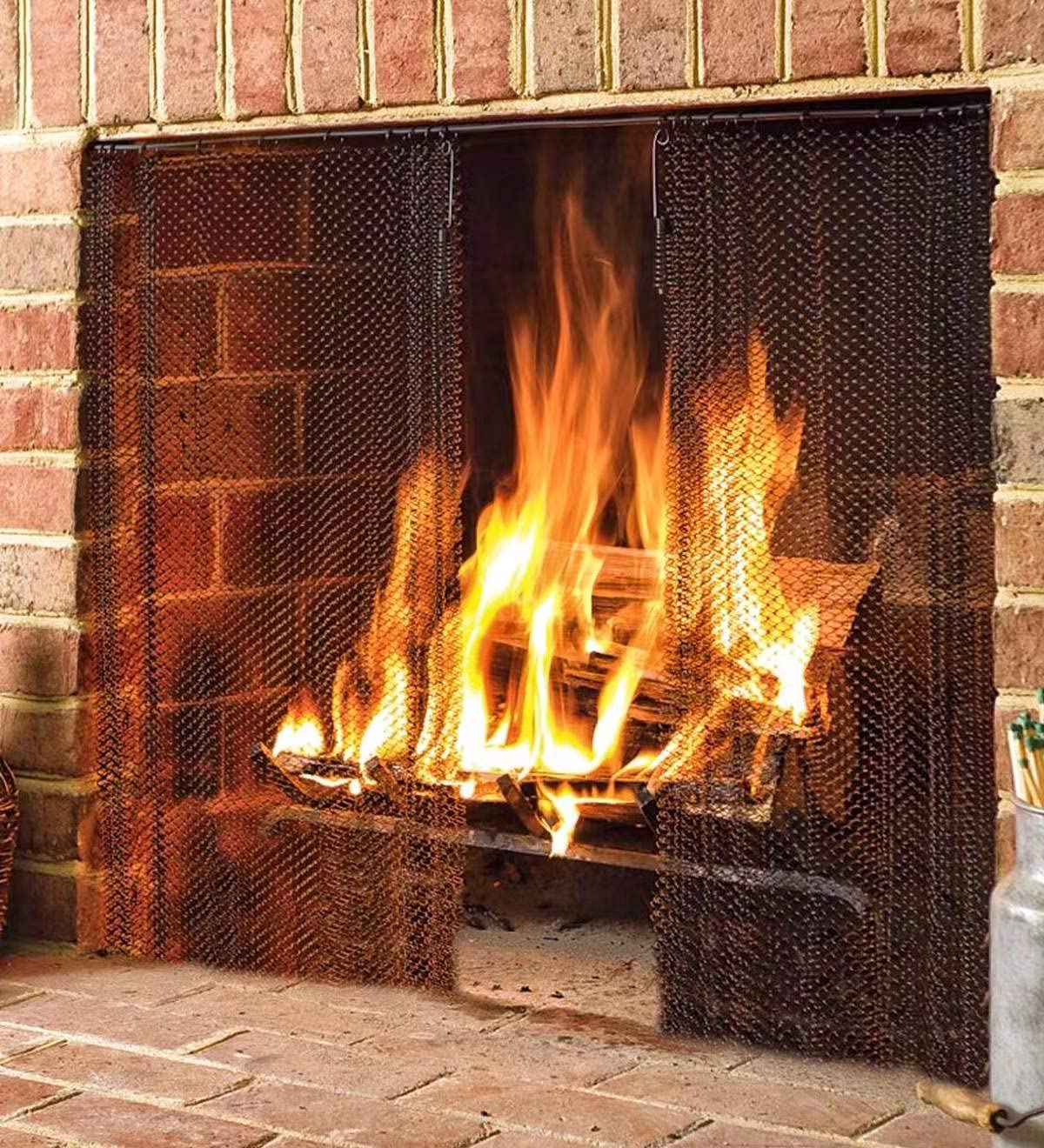 Black Fireplace Mesh Screen Curtain, Two Panels E69676