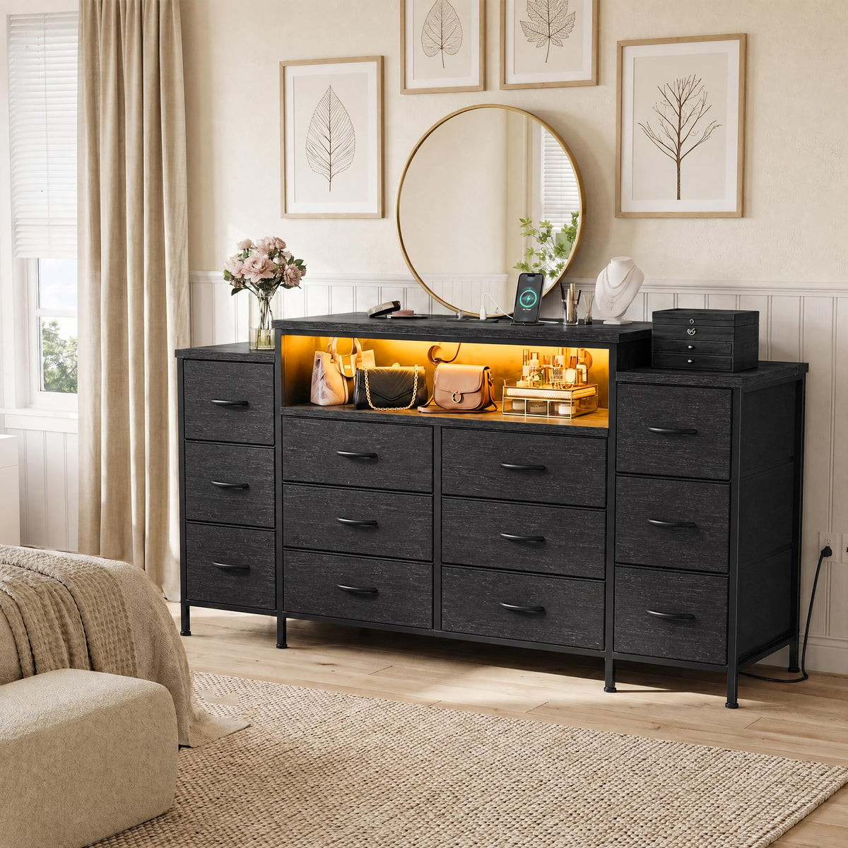 12 Drawer Dresser with LED Lights and Charging M573