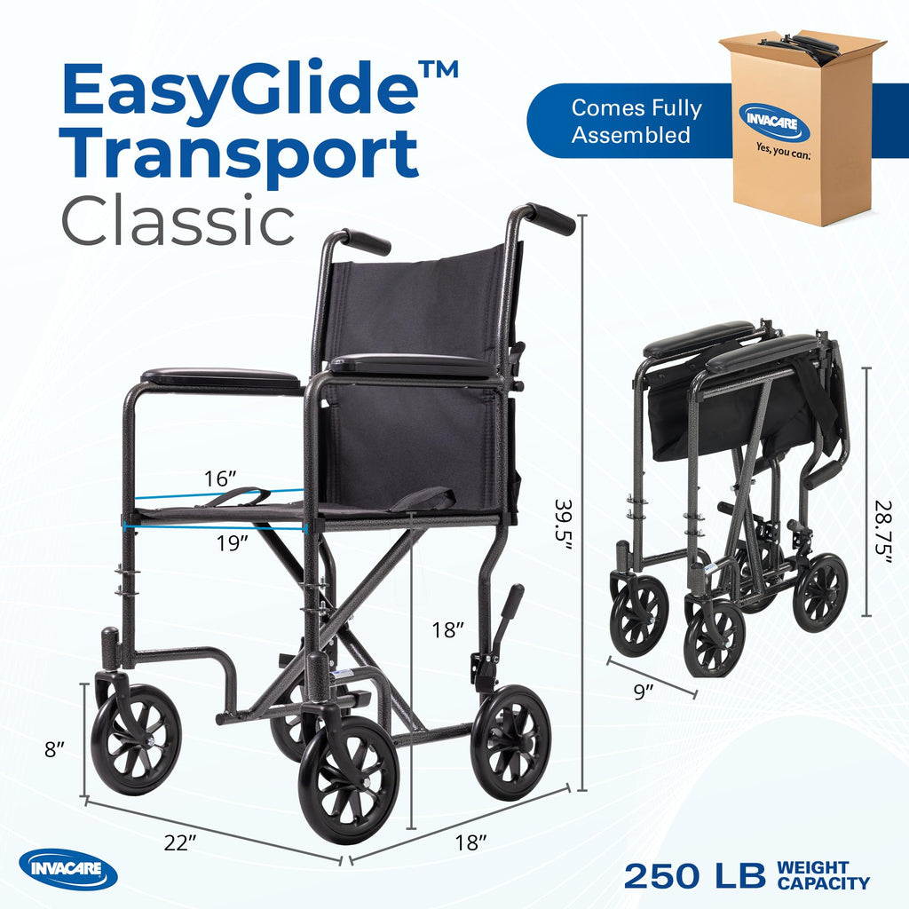 Compact Lightweight Steel Transport Wheelchair with 19in Seat W9130