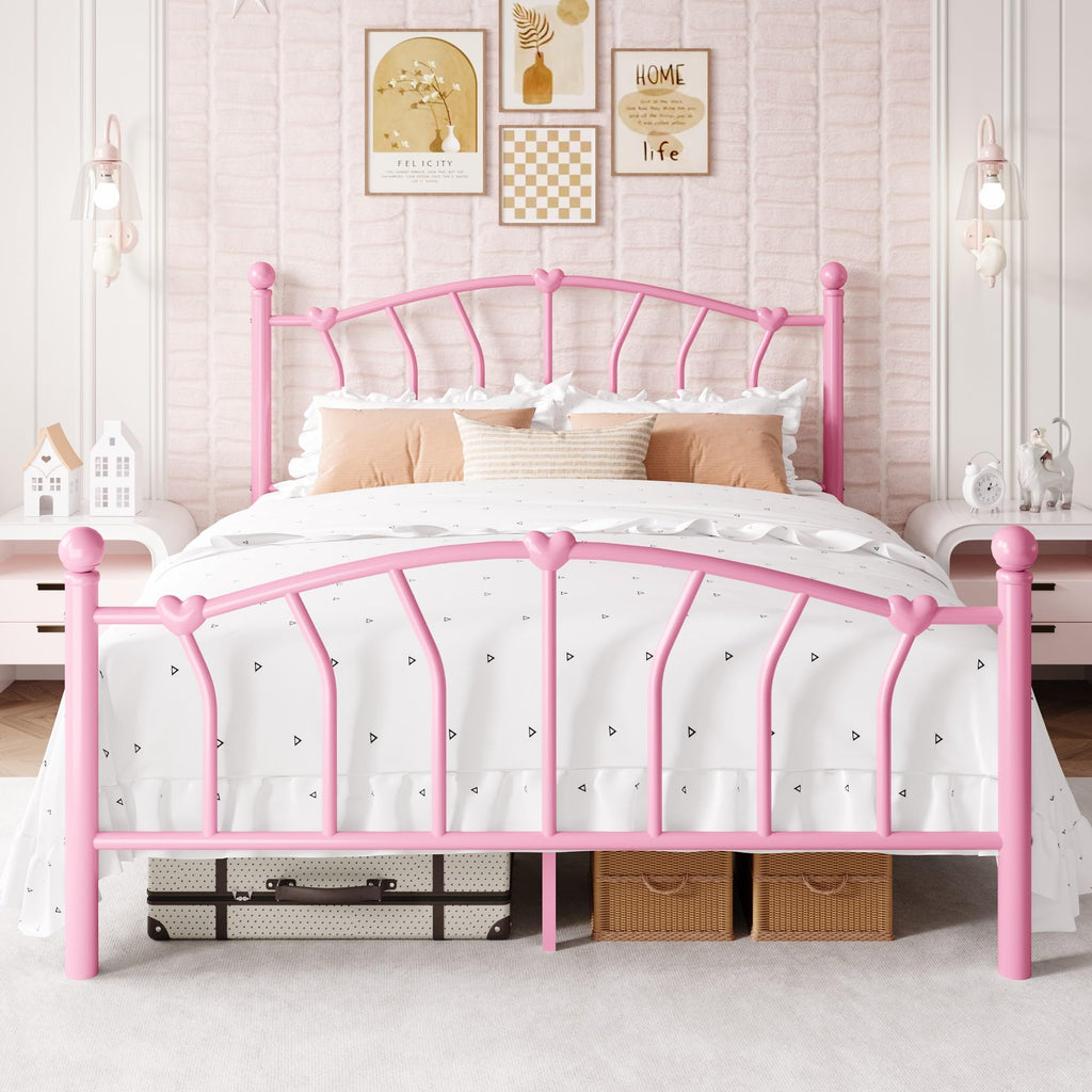 Full Size Pink Metal Platform Bed Frame O184333