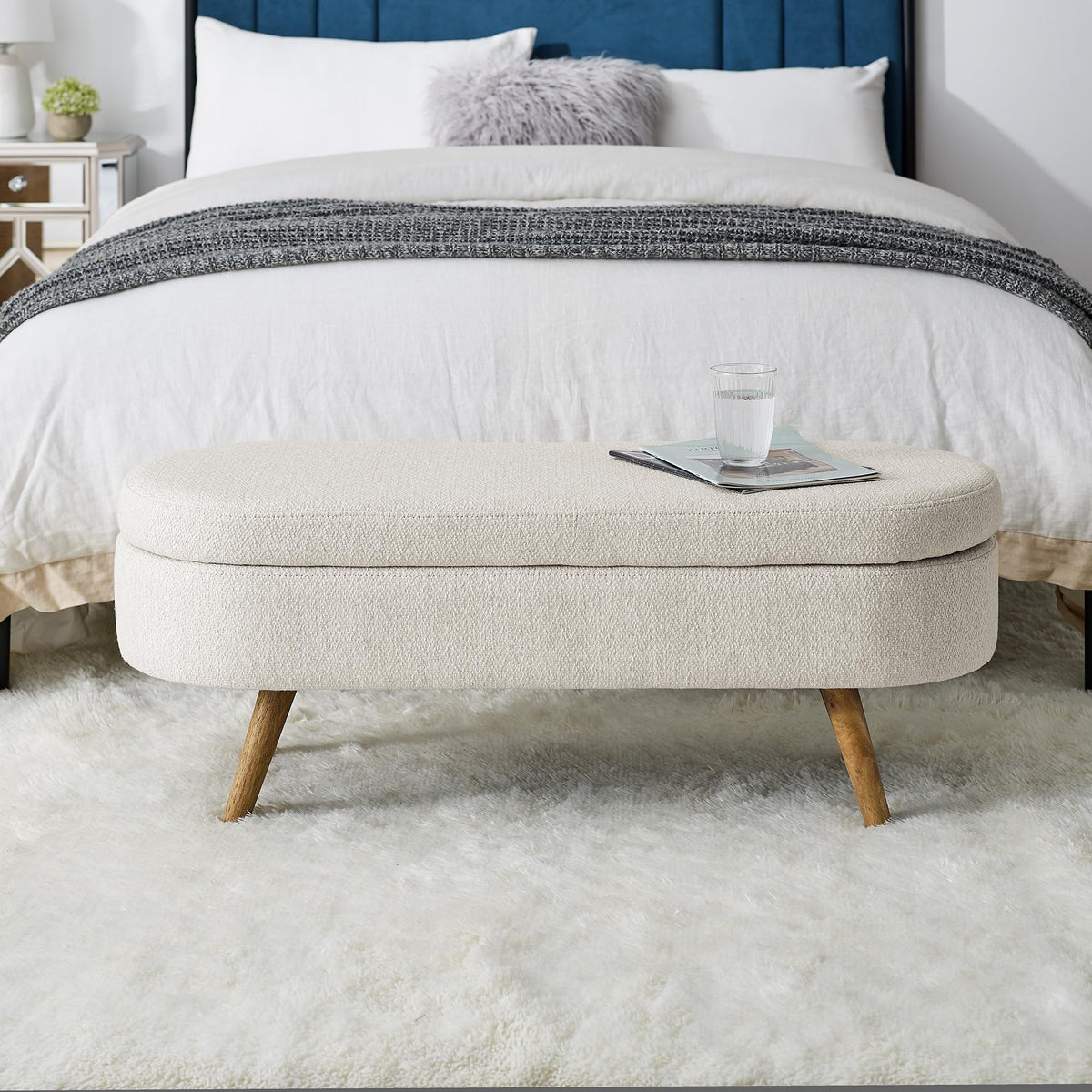 Oval Storage Bench with Rubber Wood Legs W2986