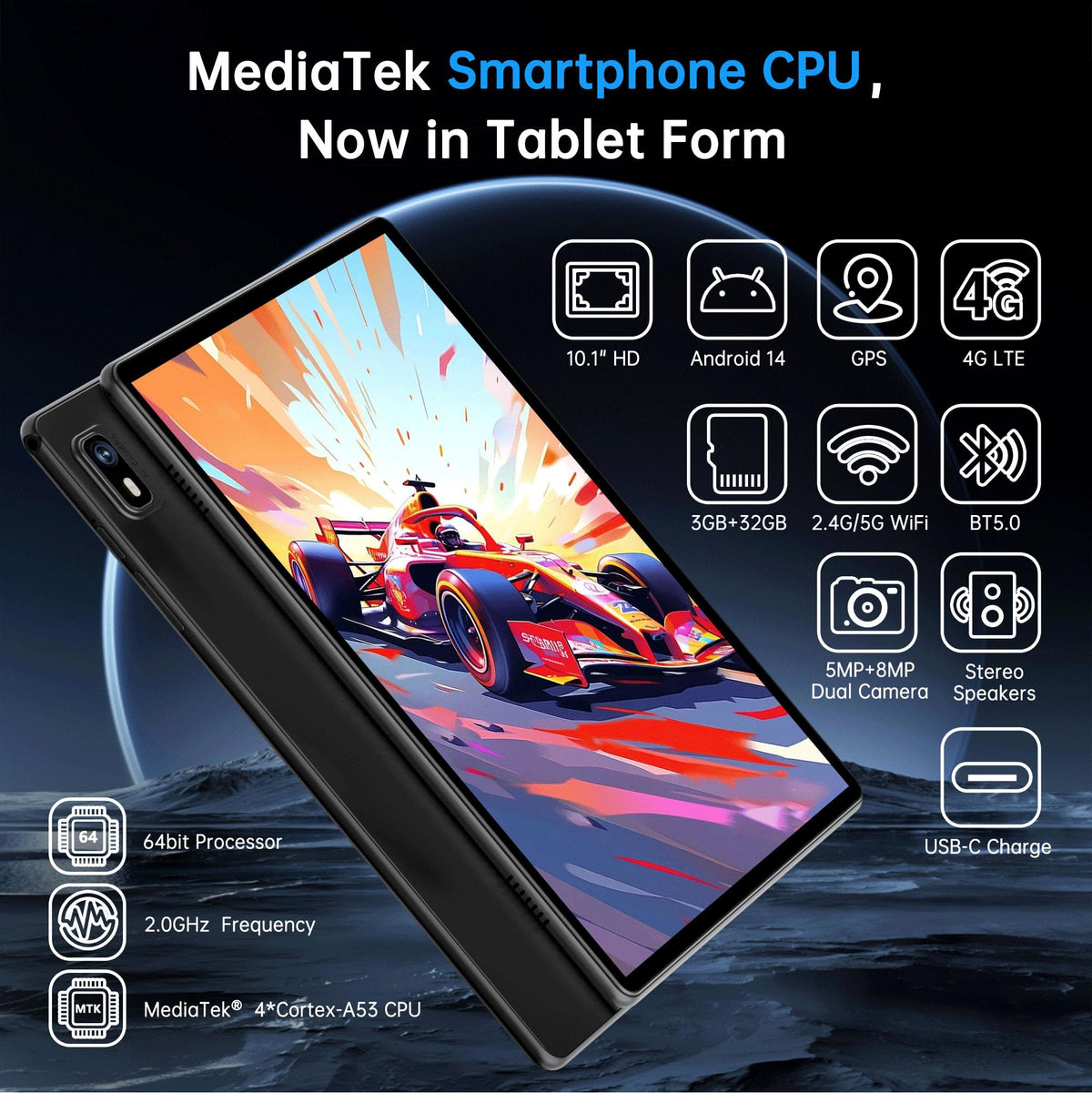 Android 14 Tablet with Sim Card Slot 10GB+32GB 10 inch Tablet L9376