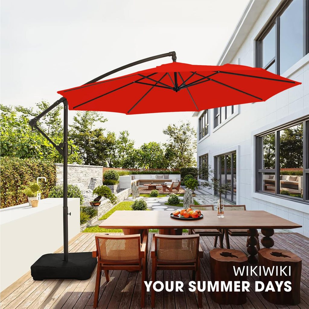 10ft Orange Red Offset Cantilever Patio Umbrella with Base B229