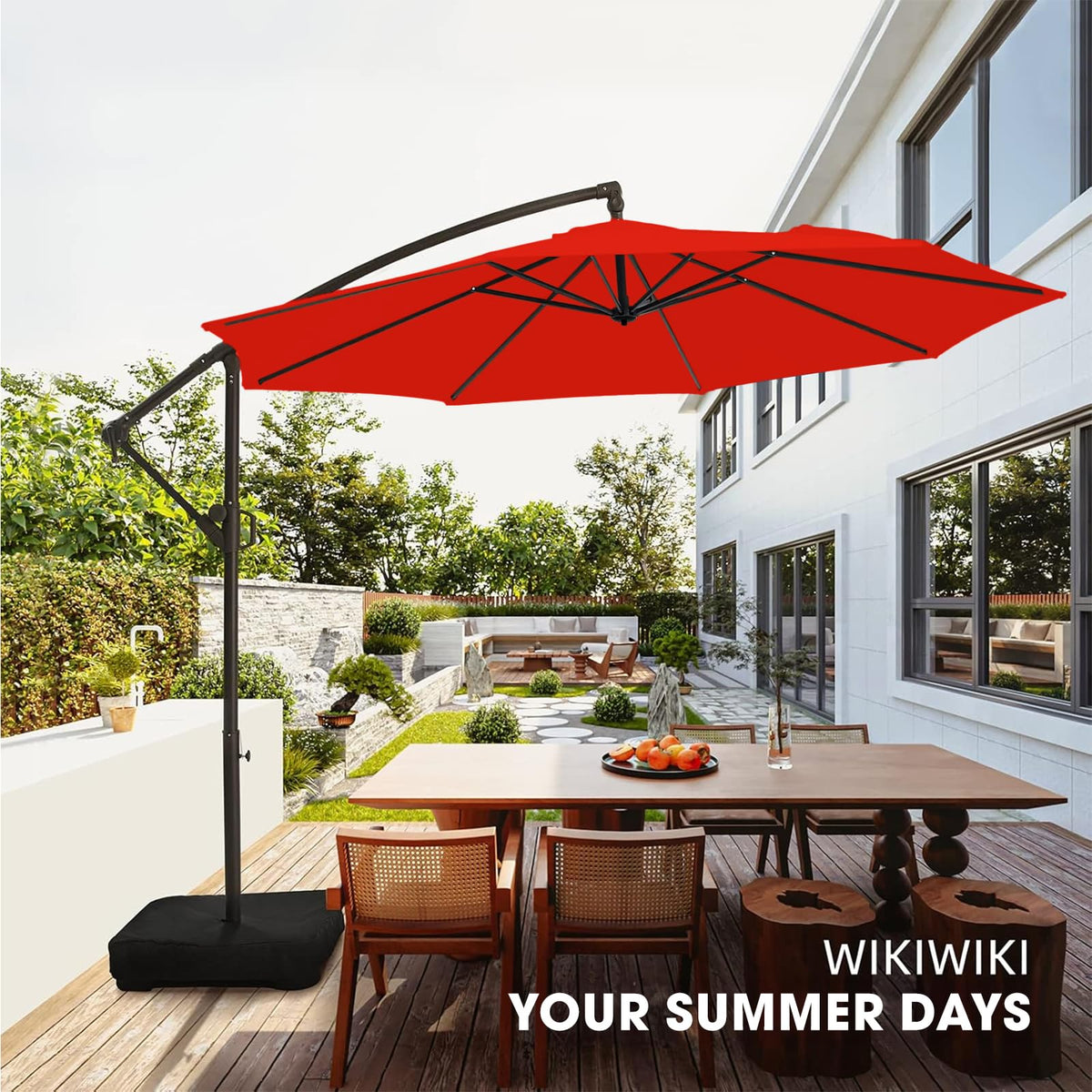 10ft Orange Red Offset Cantilever Patio Umbrella with Base B229