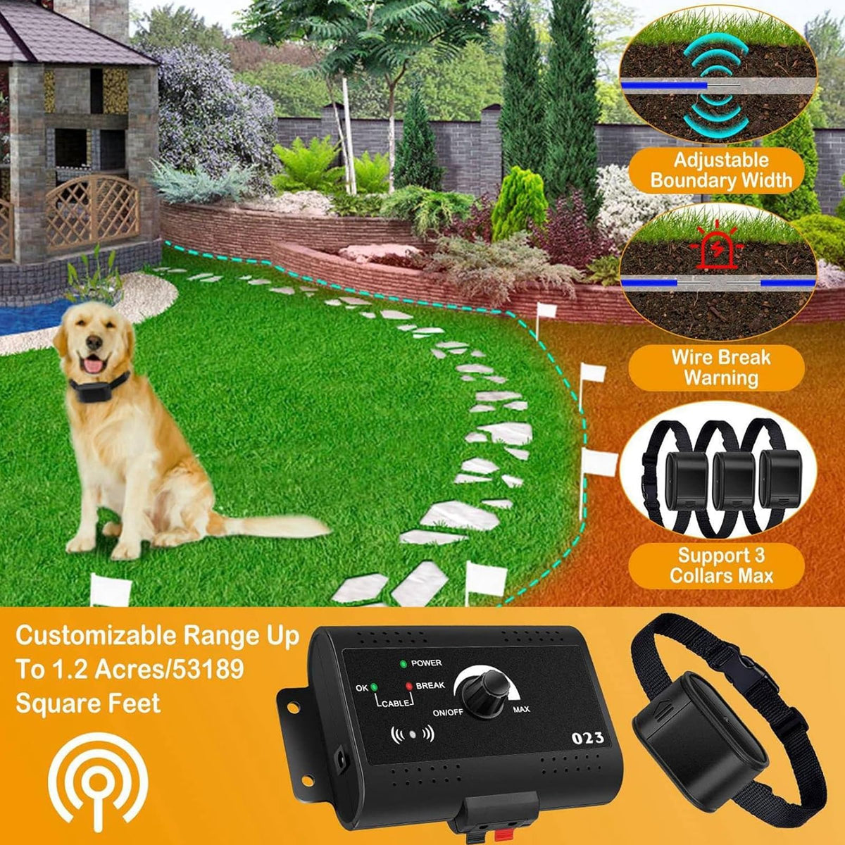 Electronic Dog Fence, In-ground/Aboveground Pet Containment System, Waterproof Training Collar I812