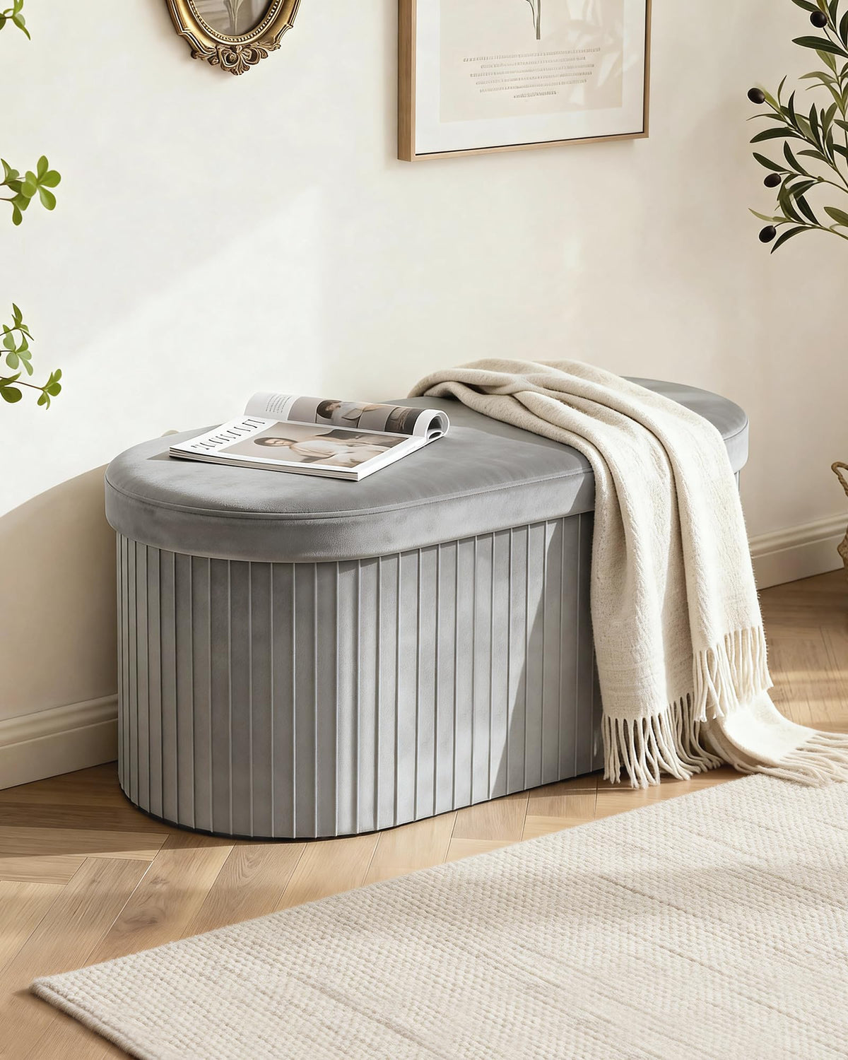 Folding Velvet Storage Ottoman J42805
